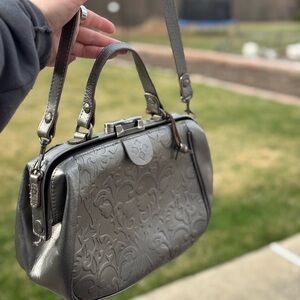 Elegant Embossed Gray Satchel